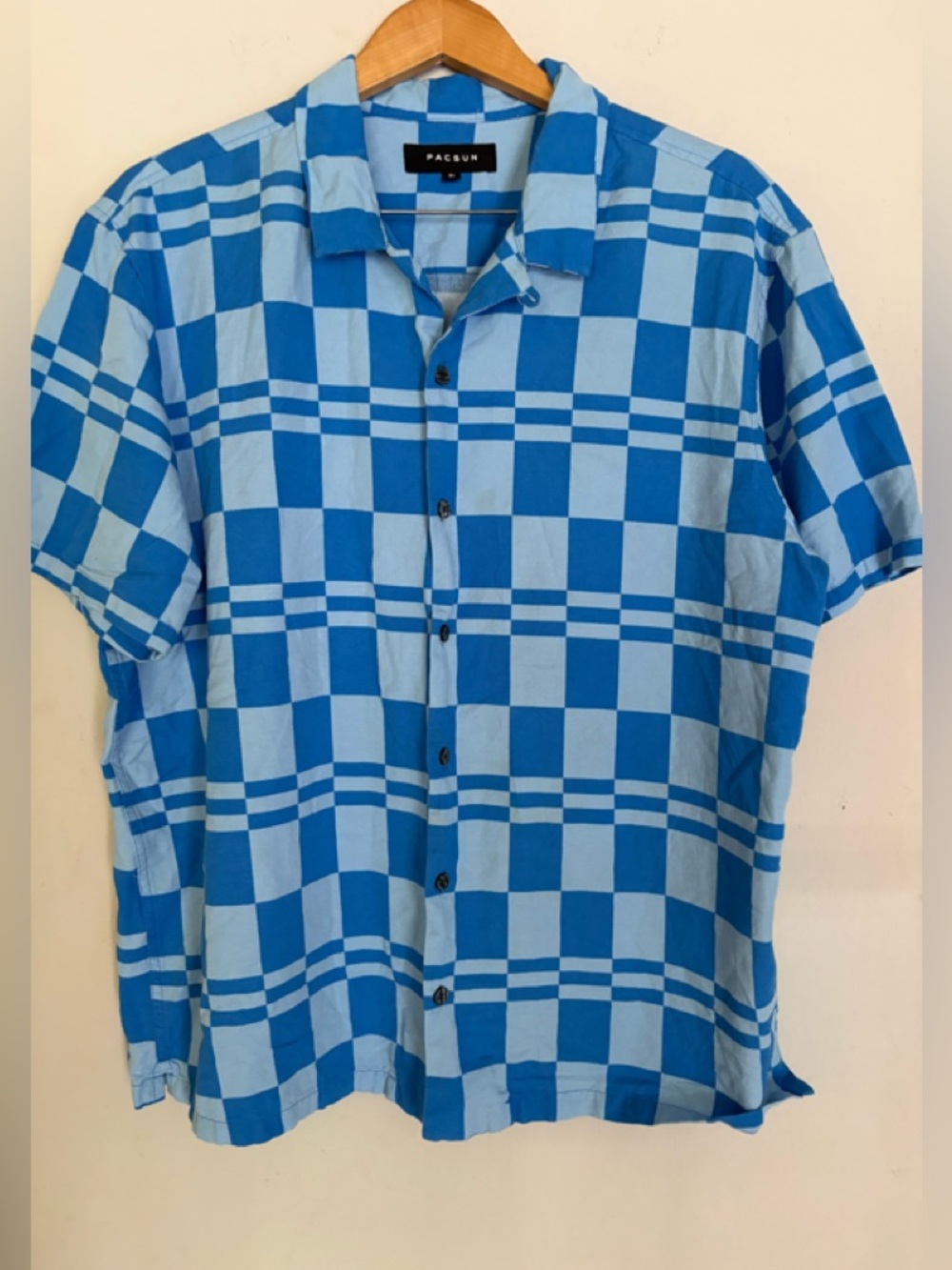 PacSun Light & Royal Blue Check Short-Sleeve Button-Up Shirt XL